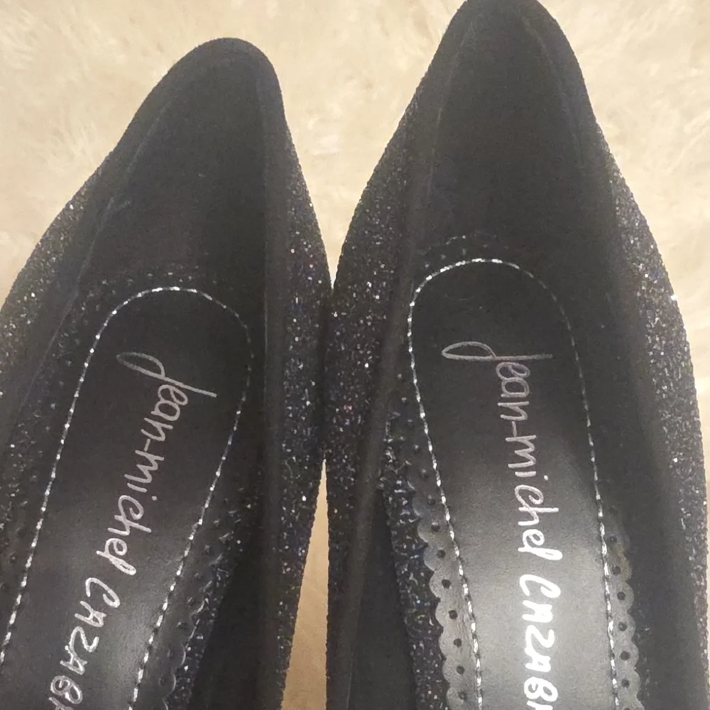 Jean-Michel Cazabat Black Glitter Pointed-Toe Stiletto Heels 4 Inches Heel 38.5